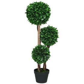 HOMCOM 3ft/35.5" Artificial 3 Ball Boxwood Topiary Tree with Pot, Indoor Outdoor Fake Plant for Home Office, Living Room Decor (Color: as Pic)