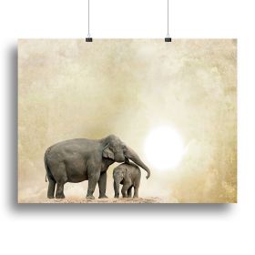 Elephants on a grunge background Canvas Print or Poster (Type: Poster Print, size: 12" x 8" / 30cm x 20cm (approx))