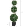 HOMCOM Set of 2 Artificial Ball Boxwood Topiary Trees, Fake Plants in Pot for Indoor Outdoor Living Room Green